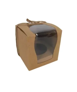Single Brown Cupcake Box with Window and Ribbon