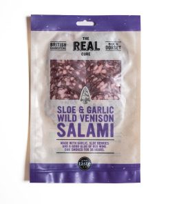The Real Cure Sloe & Garlic Wild Venison Salami 55g Sliced Retail pack